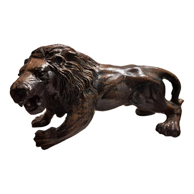1960s Midcentury Bronze Lion Sculpture Vintage For Sale