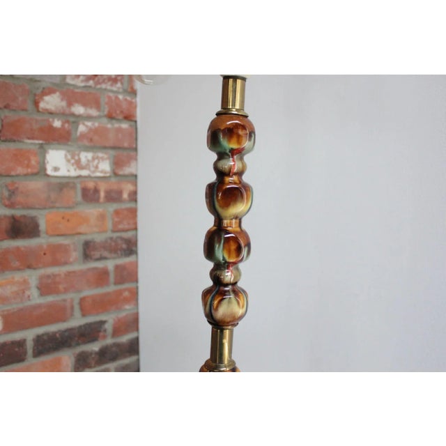 Brass Italian Modernist Ceramic Floor Lamp With Brass Tripod Base For Sale - Image 8 of 13