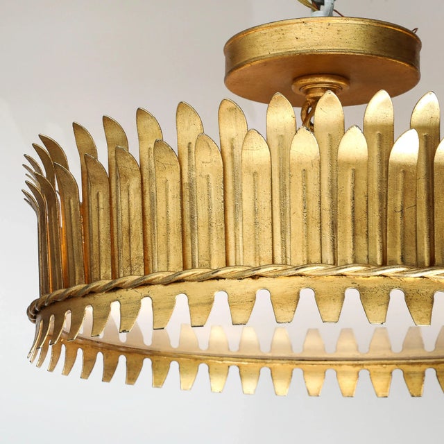 Metal Mid-Century Modernist Geometric Feather Form Brass & Frosted Glass Flush Mount For Sale - Image 7 of 12