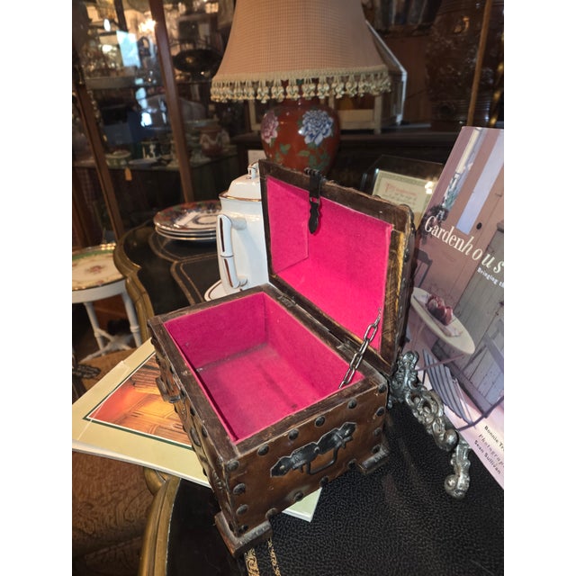 Brown Vintage Leather Box in the Spanish Style For Sale - Image 8 of 8