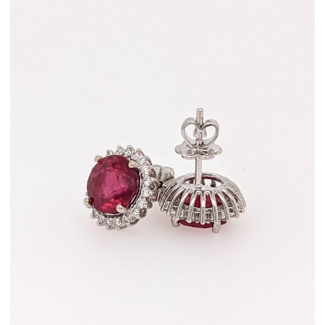 Metal 5.8cts Ruby Stud Earrings With Natural Diamonds Accents: Solid 14k Gold, 10mm For Sale - Image 7 of 9