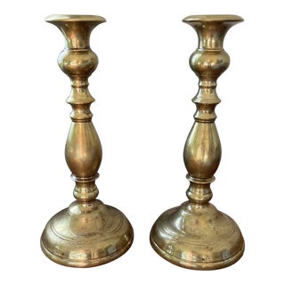 Virginia Metalcrafters Heavy Brass Candle Holders - a Pair For Sale