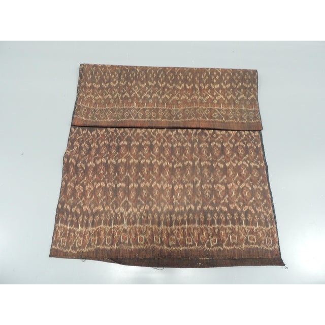Vintage Brown and Tan Woven Cotton Ikat Textile For Sale In Tampa - Image 6 of 11