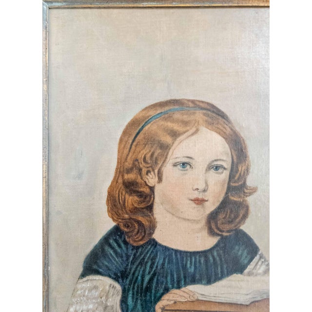 Late 19th Century 19th Century American Folk Art Portrait Painting of a Girl With a Book, Boston For Sale - Image 5 of 16