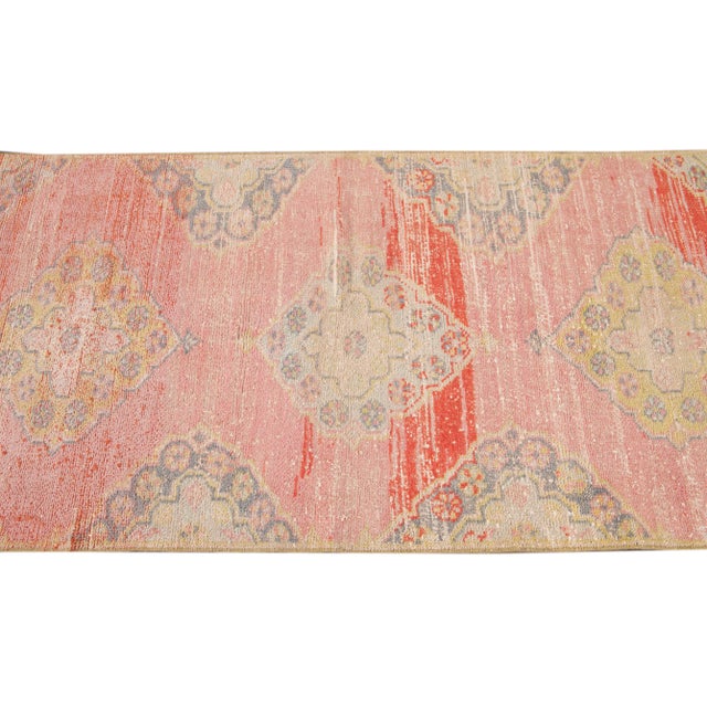 Rose Shabby Chic Vintage Turkish Geometric Wool Runner For Sale - Image 8 of 13