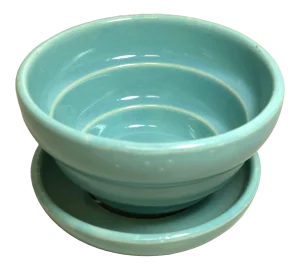 McCoy Pottery 1940s - 1960s Small “Teal Blue" Mid-Century Flowerpot and Saucer