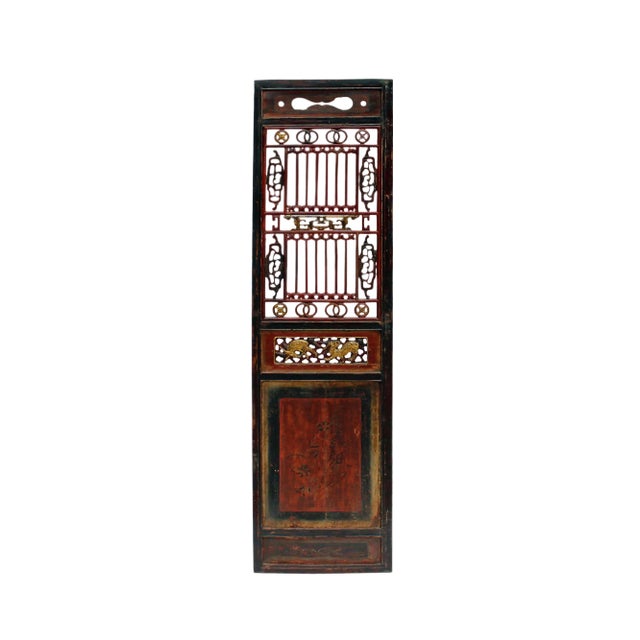 Chinese Gold Red Brown Graphic Carving Wood Decor Panel For Sale