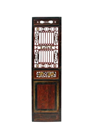 Chinese Gold Red Brown Graphic Carving Wood Decor Panel