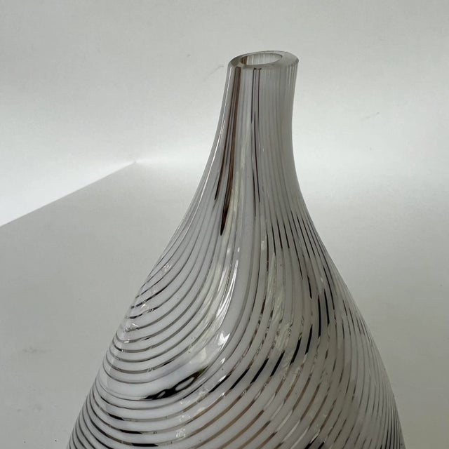 Hand Blown Glass Vase Swirled Lines Amazing Shape Signed For Sale - Image 4 of 10