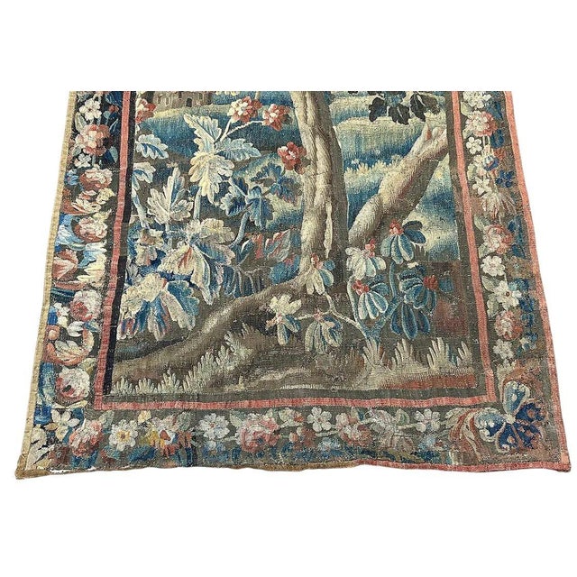 18th Century Franco-Flemish Verdure Tapestry With Bird in Flowering Landscape For Sale - Image 4 of 11