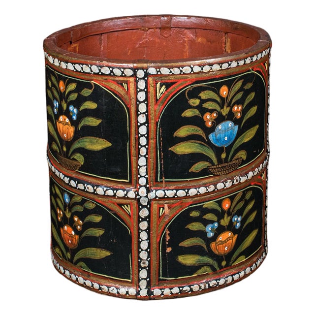 Vintage Storage Bin, English, Handpainted, Waste Paper Basket, Mid Century, 1960 For Sale