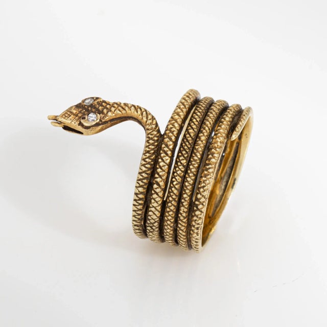 Modern Vintage Snake Ring 18k Yellow Gold 5 Coils Sz 6 Band Serpent Jewelry For Sale - Image 3 of 7