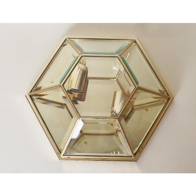 Hexagonal Gold-Plated Flush Mount or Wall Lamp with Faceted Glass, Italy, 1980s For Sale - Image 17 of 18