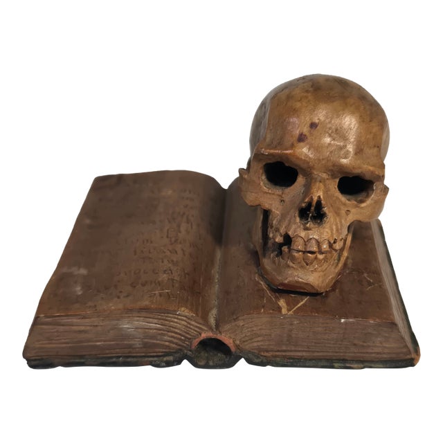Rare German Early 20th C Momento Mori Hand Carved Wooden Sculpture For Sale