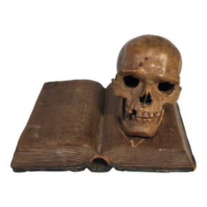 Rare German Early 20th C Momento Mori Hand Carved Wooden Sculpture