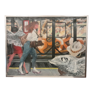 Julian Rockmore's 1980s New York City Graffiti Train Subway Platform Scene Oil on Canvas