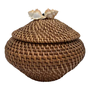 1980s Vintage Woven Basket With Shell Handle