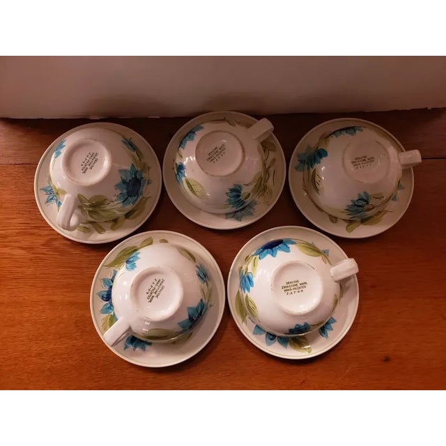 Ceramic 1950s Japanese Ironstone Ware Hand Painted Bowls & Saucers- 10 Pieces For Sale - Image 7 of 10