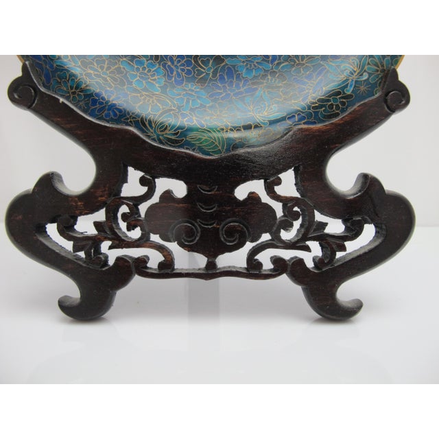 Metal Chinese Cloisonne Flower Basket Design Decorative Plate Custom Wood Stand For Sale - Image 7 of 10