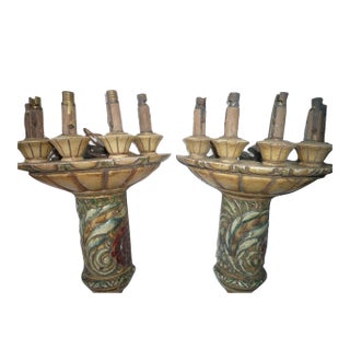 1920's French Art Deco Carved and Patinated Wall Sconces a - Pair For Sale