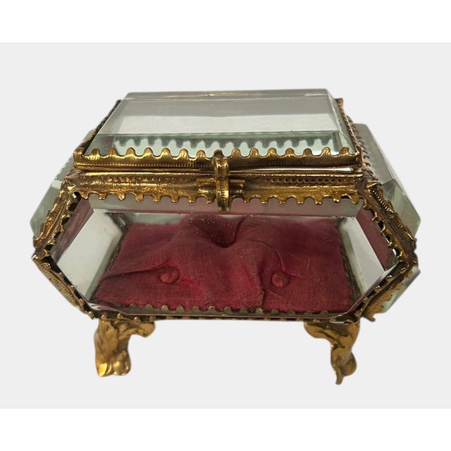 Metal Victorian Beveled Glass Gilt Metal French Royal Jewelry Casket Trinket Box For Sale - Image 7 of 8