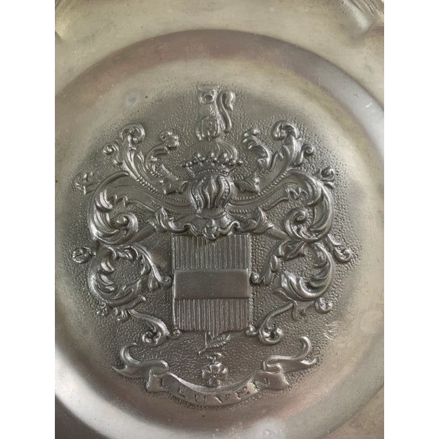 Mid-Century French Les Etains Du Prince Pewter Leuven Heraldic Wall Plate For Sale - Image 4 of 8
