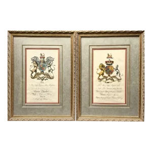 Pair of Framed 18th Century English Coat of Arms From Peerage Book