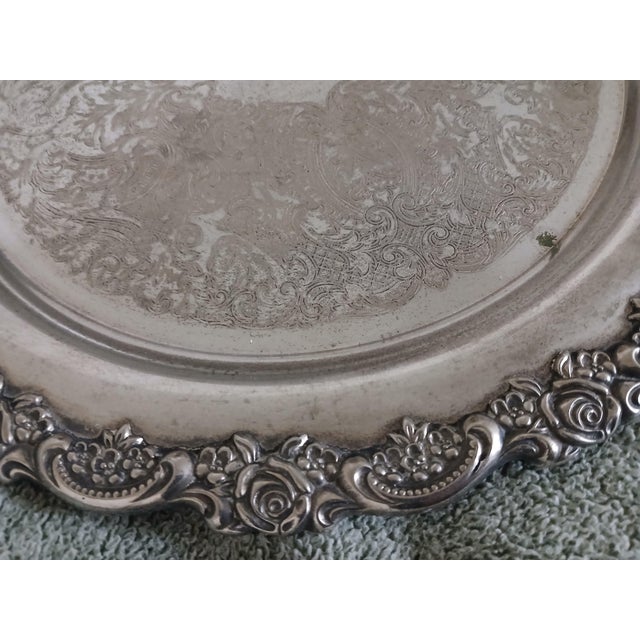 Traditional Vintage 60s Round Silverplate Waiter Tray For Sale - Image 3 of 10