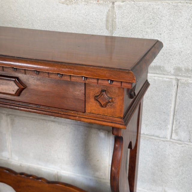 Wood Vintage Wood Refectory Console Table with Drawer and Lyre Legs For Sale - Image 7 of 11