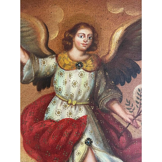 1900 - 1909 Cuzco School Revival: Hand-Painted Archangel Ariel, Peru, Circa 1900 For Sale - Image 5 of 13