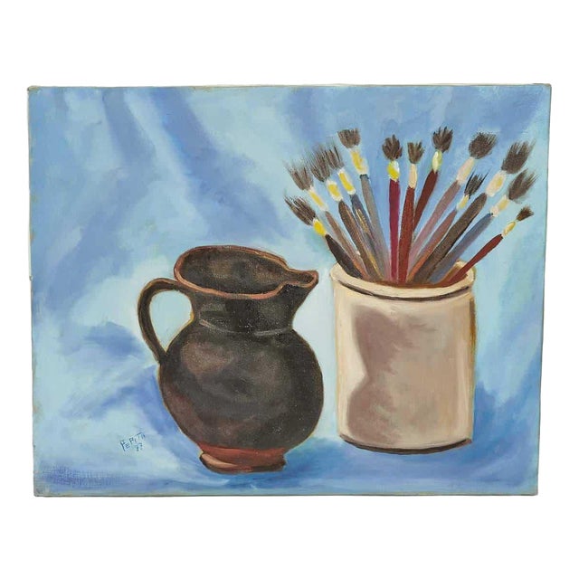 Unknown, Vase, 1970s, Oil on Canvas For Sale