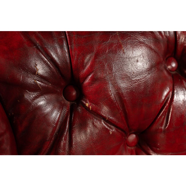 Vintage Leather Chesterfield Wingback Chair With Ottoman in Red by Ethan Allen For Sale - Image 10 of 13