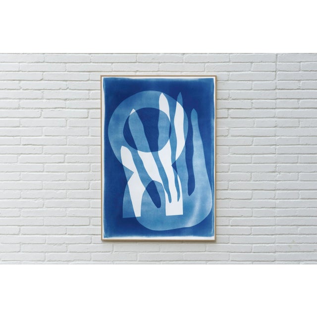 2025, Abstract Bold Marine Shapes, Unique Monotype Cyanotype of Watercolor Paper of "Marine Fauna" by Kind of Cyan For Sale In Miami - Image 6 of 8