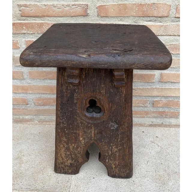 Early 20th Century French Dark Oak Stool, 1910s For Sale - Image 6 of 8