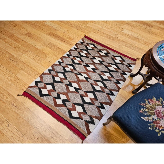 Vintage Native American Navajo Rug, Handwoven Wool, Geometric Diamond Pattern, 3x4 For Sale - Image 11 of 13