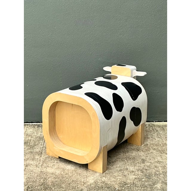 Vintage Sculptural Wood Cow Low Stool For Sale - Image 13 of 14