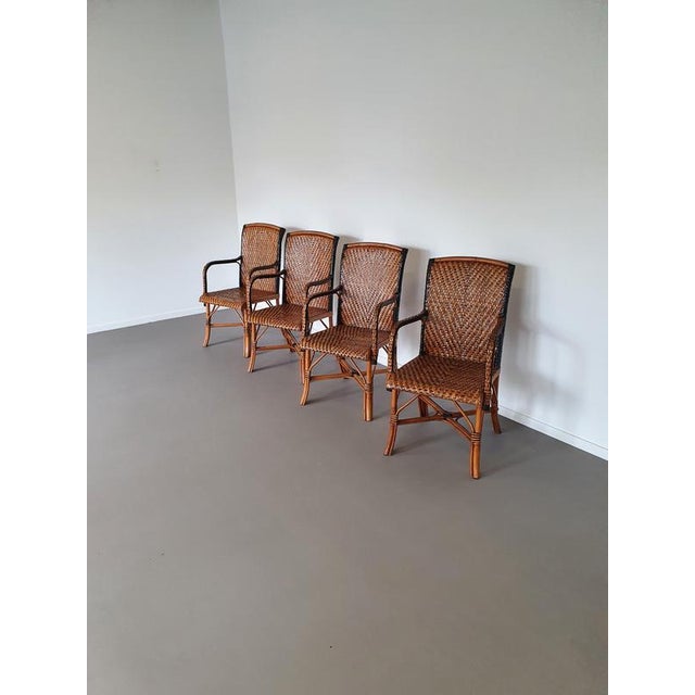Rattan Bamboo Dining Chairs, Set of 4 For Sale - Image 3 of 12