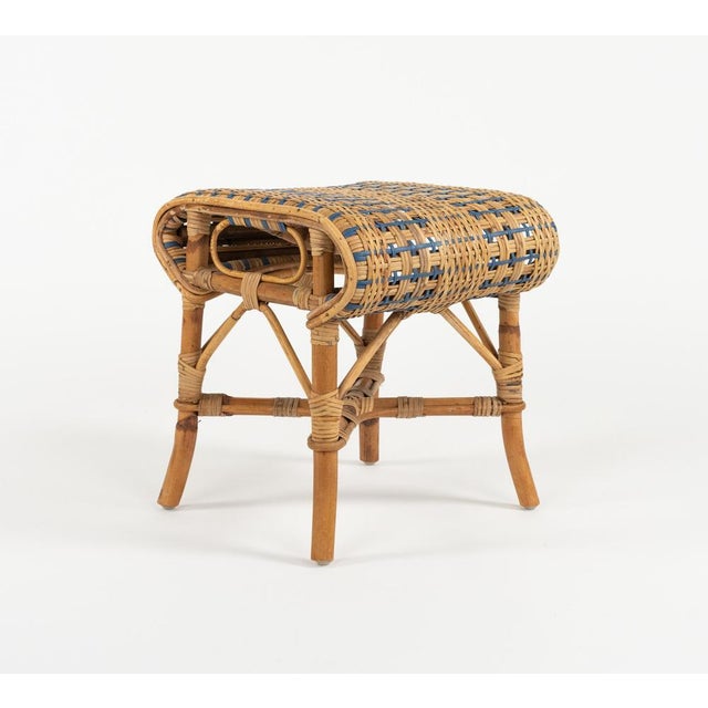 Mid-Century Modern Mid-Century Rattan and Bamboo Stool, 1960s For Sale - Image 3 of 17