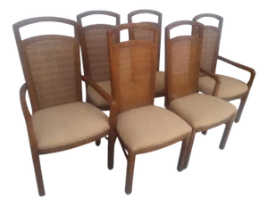 Late 20th Century Set of 6 Drexel Pecan Cane Back Dining Chairs