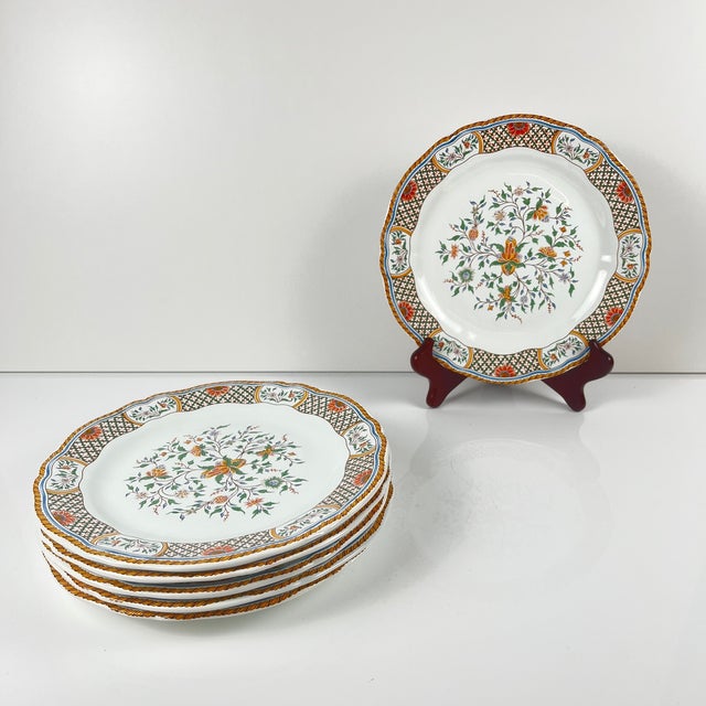 1990s Vintage Dessert Plates with Rouen Sainfoin Pattern from Gien, 1990, Set of 6 For Sale - Image 5 of 10