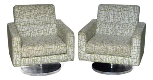 Pair of Mid 20th Century Mid-Century Modern Swivel Lounge Chairs — Chromed Pedestal Base