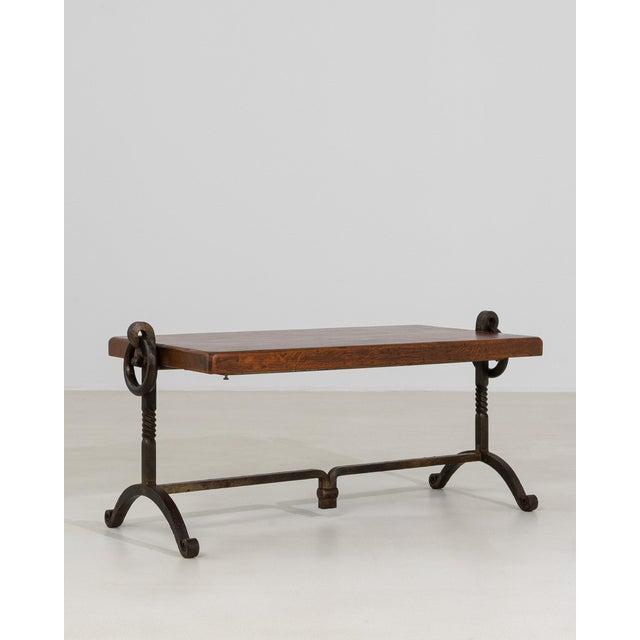 Brutalist Brutalist Coffee Table with Wrought Iron Base, Antique, France, Circa 1970 For Sale - Image 3 of 11