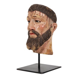 Spanish Polychromed Carved Head of Christ as Ecce Homo, Early 18th Century For Sale