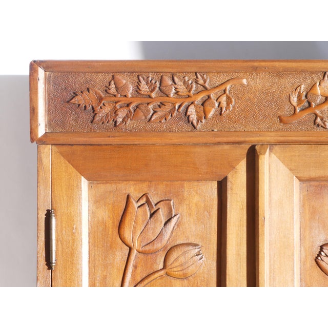 Antique Art Nouveau Carved Wooden Cabinet with Floral Details, 1920s For Sale - Image 13 of 15