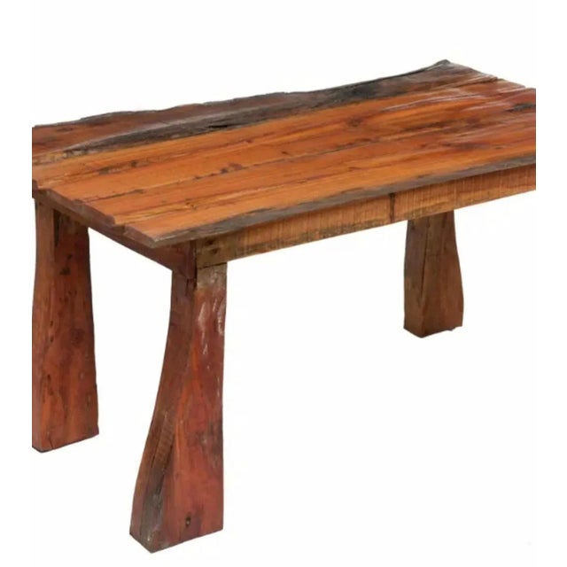 Brown Rustic Antique French Provincial Live Edge Pine Harvest Table Workbench For Sale - Image 8 of 10
