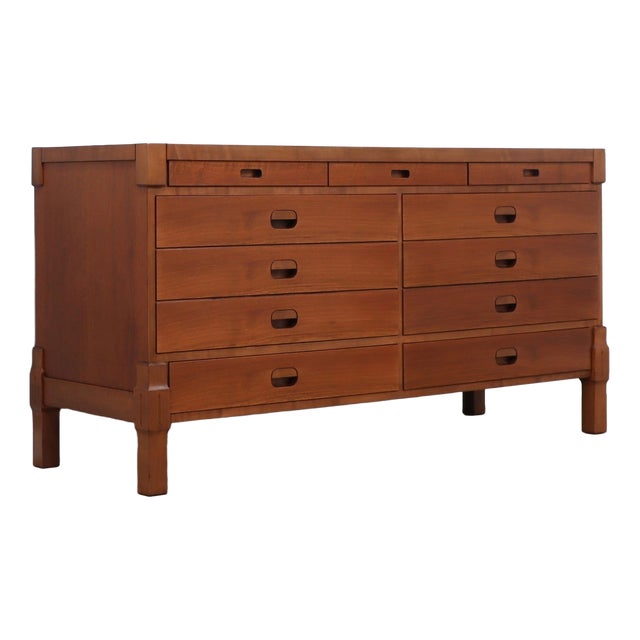 Mid-Century Italian Rationalist Walnut Multi-Drawer Sideboard, 1970s For Sale