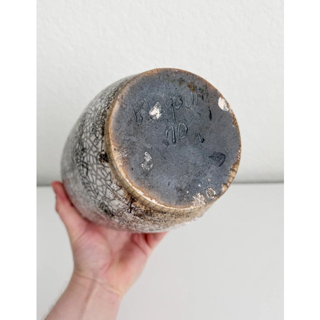 1970s Raku Crackle Glaze Vase With Green Drip Glaze For Sale - Image 9 of 10