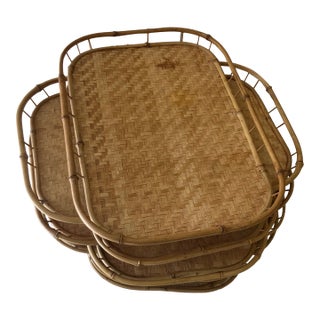 Mid-Century Rattan Stacking Servant Trays - Set of 9 One Price Takes It All For Sale
