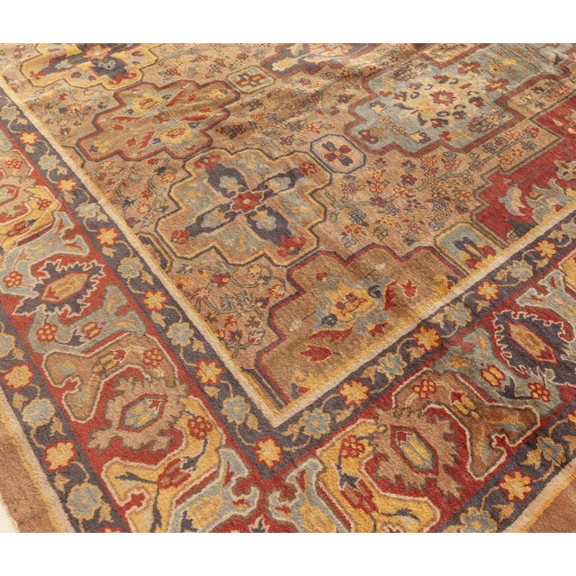 Textile Early 20th Century Colorful Indian Handmade Wool Carpet For Sale - Image 7 of 9