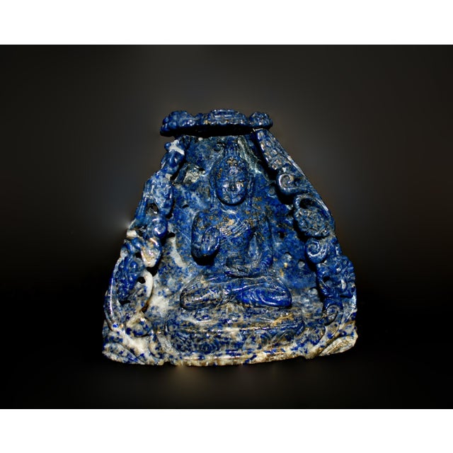Gemstone Lapis Lazuli Buddha in Alcove Finely Carved For Sale - Image 7 of 14